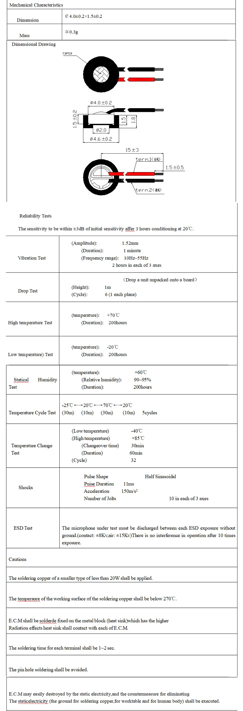 10 pcs 4*1.5MM Microphone High Sensitivity 3DB Anti-jamming Strip Line 1.25MM 4015 Electret Sensitivity -58±3dB 4015 Microphone 10 pcs 4*1.5MM Microphone High Sensitivity 3DB Anti-jamming Strip Line 1.25MM 4015 Electret Sensitivity -58±3dB 4015 Microphone