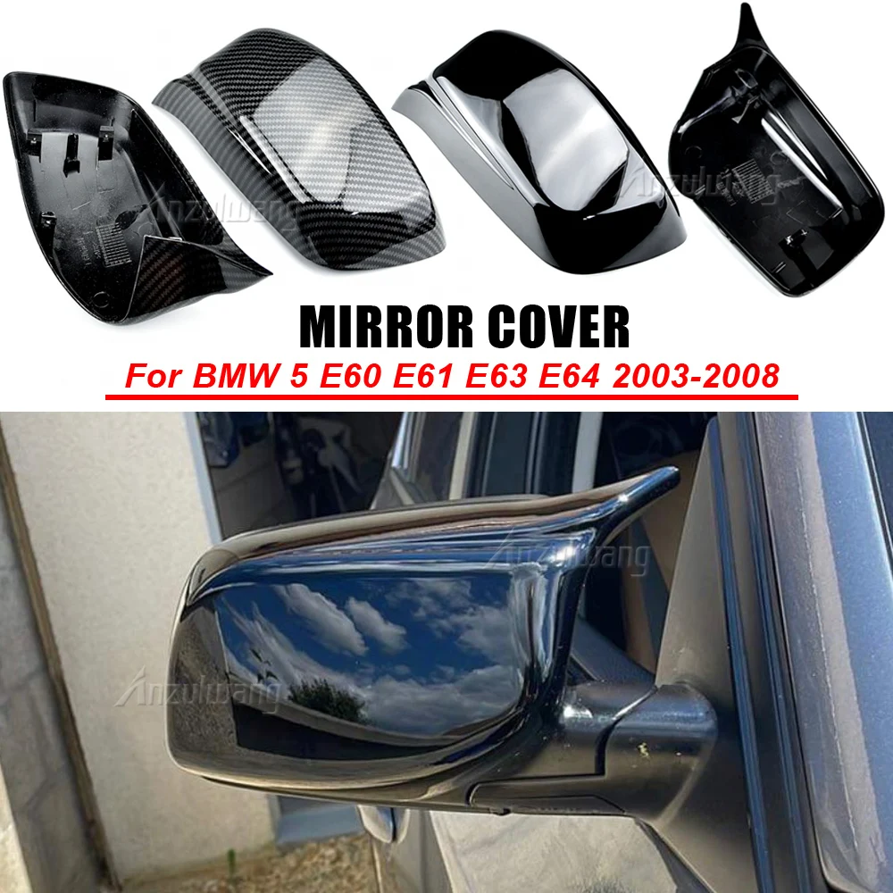 2x Carbon Fiber Look Black Rearview Side Mirror Cover Caps For Bmw 5