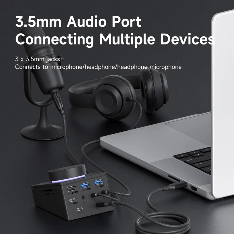 Hagibis Knob USB C Hub With Shortcut Buttons Type-C Docking Station Volume Adjustment Desktop Controller 2.5G RJ45 For_voghion.com