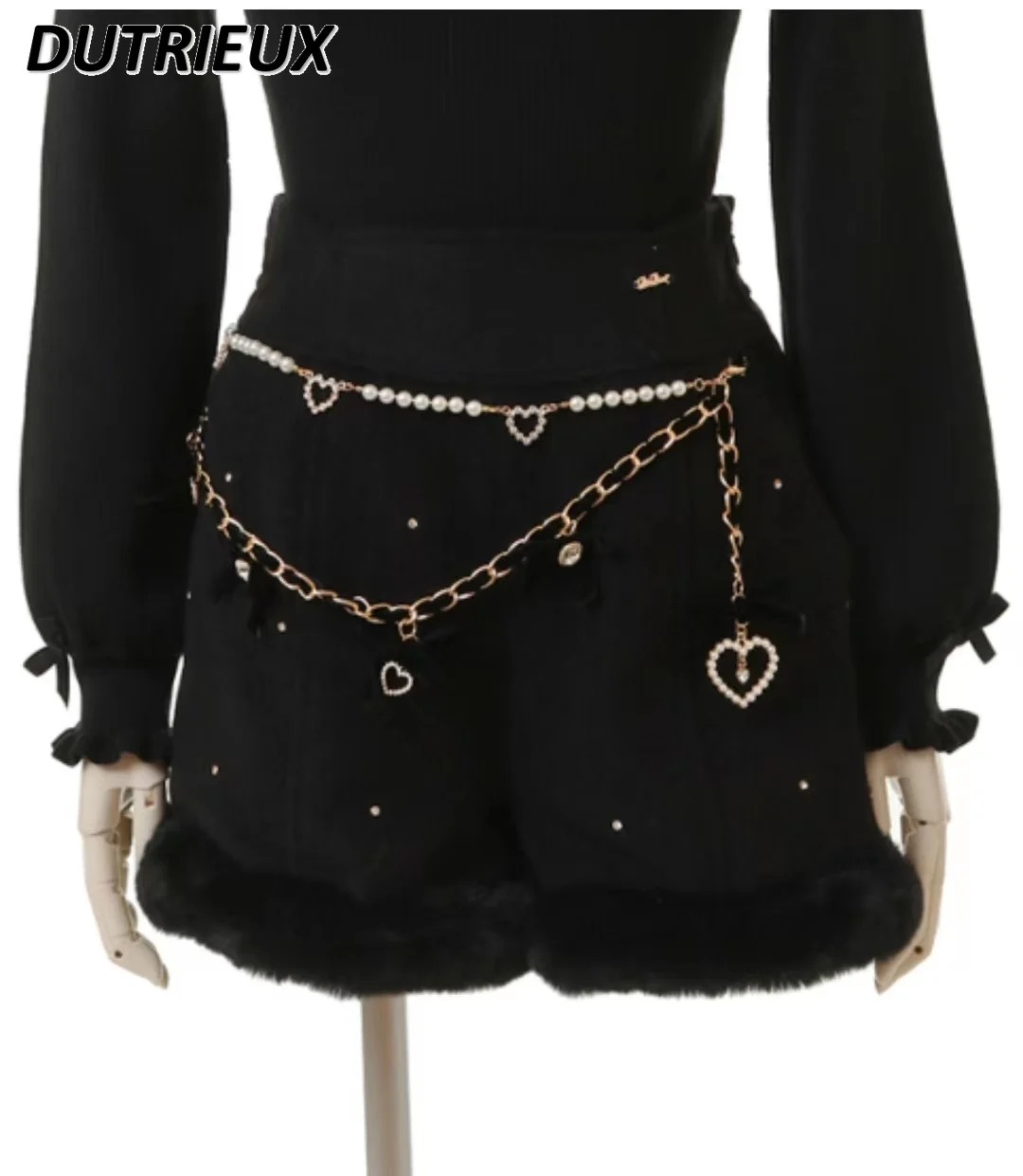 Autumn Winter 2023 Japanese Mine Series Sweet Girl All-Matching Wooden High Waist Shorts Burrs Slim Wide Short Pants for Women