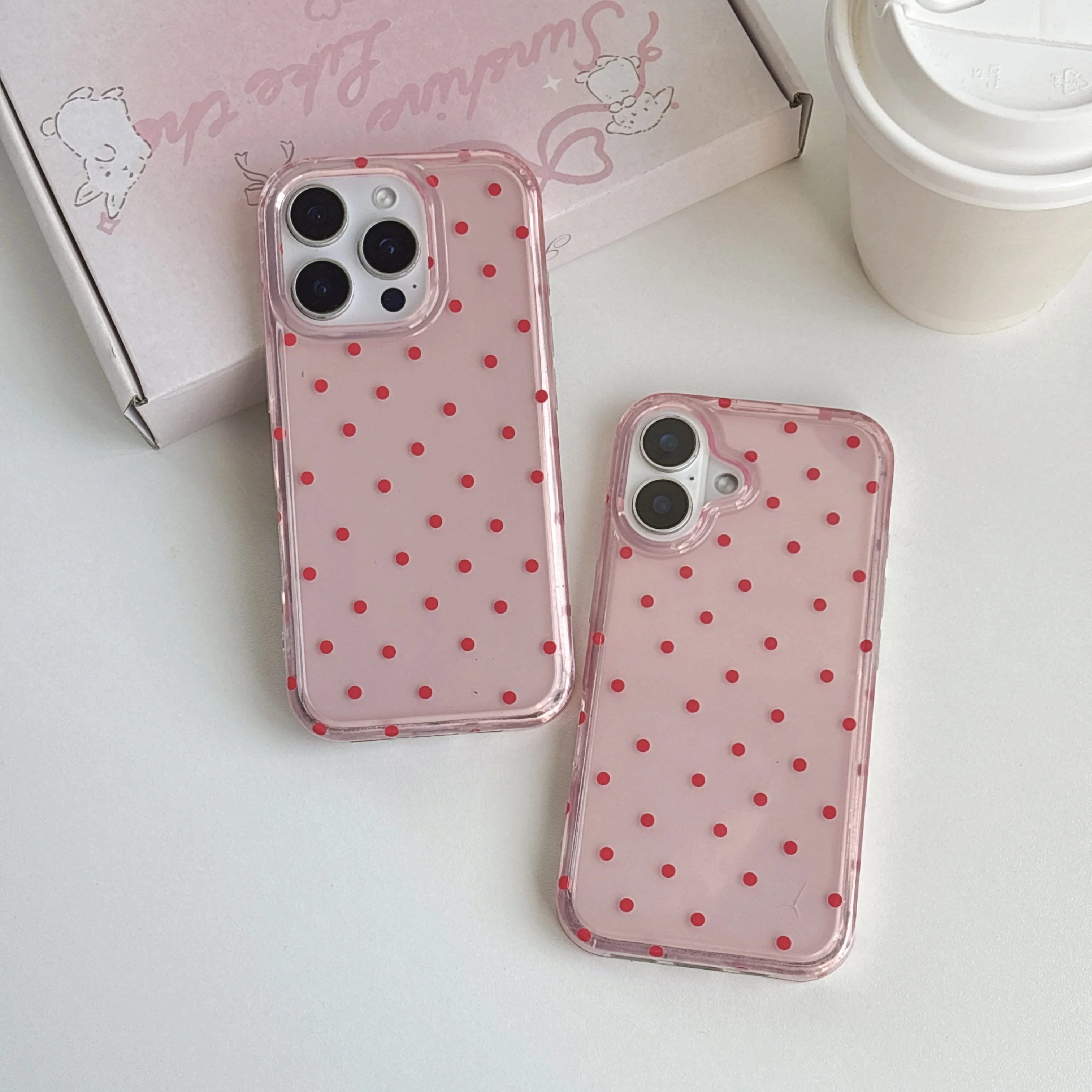 Glossy Red Polka Dot Transparent Pink Protective Phone Case