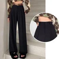 Women Fashion Suit Pants Lady Breathable Baggy High Waist Wide Leg Summer Trousers Lady Straight Leg Black Coffee Classic Pants - Image 3