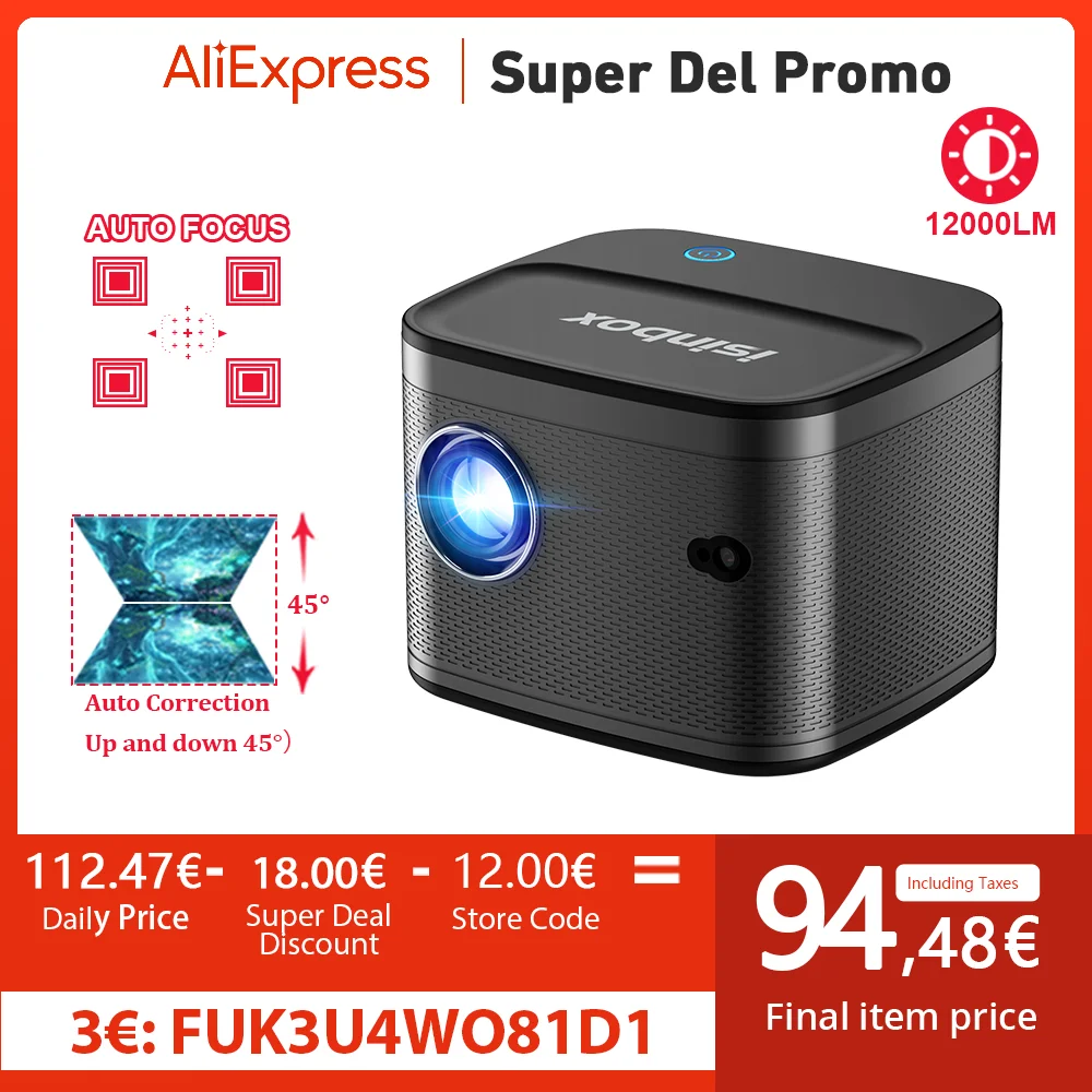 Proyector de enfoque automático, dispositivo 4K, 1080P, HD, Android 9,0, corrección Keystone, WIFI, Bluetooth, vídeo, 12000 lúmenes, cine en casa
