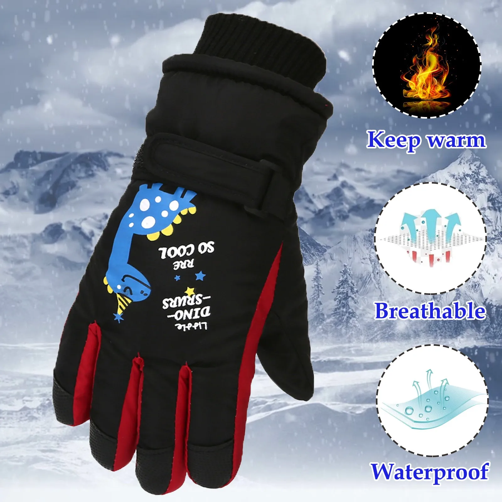 Winter Children Ski Gloves Thicken Waterproof Kids Gloves Snowboard Riding Snow Child Winter for Boys and Girls 5-9 Years