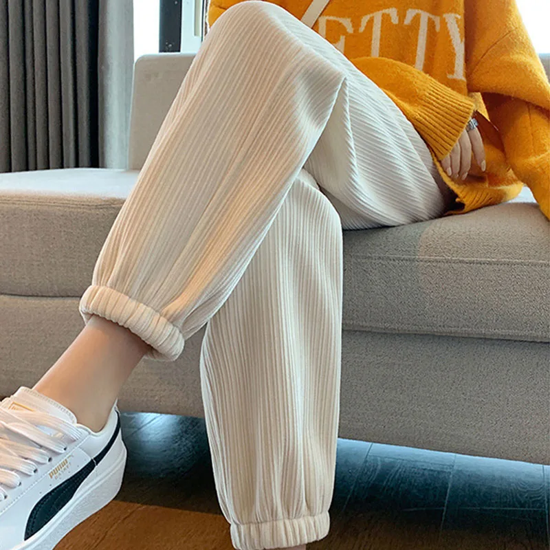 

Women Warm Winter Plush Thick Cashmere Corduroy Pants Female Casual Korean Style Sweatpants Loose Harem Long Trousers Joggers