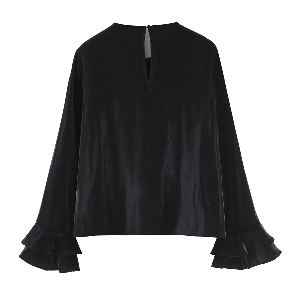 Women French Style Elegant Blouse Fashion Simple Loose O-Neck Long Sleeve Shirt Lady Glossy Fabric Layered Decoration Blouse