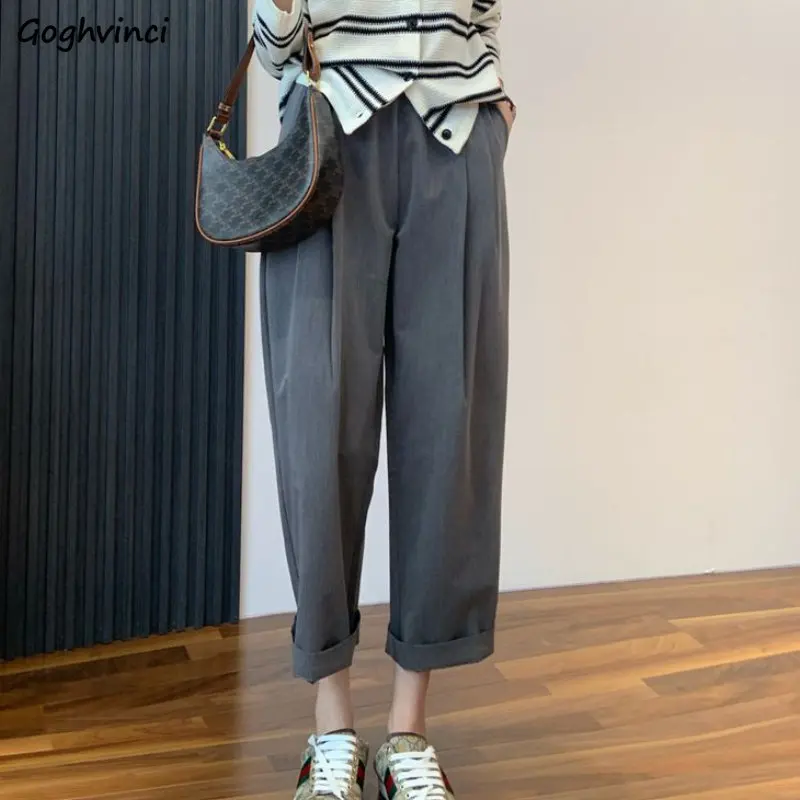 

Harem Pants for Women Elastic Waist Ankle-length Solid Simple All-match Ulzzang Trendy Females Summer Gray Leisure Loose Chic