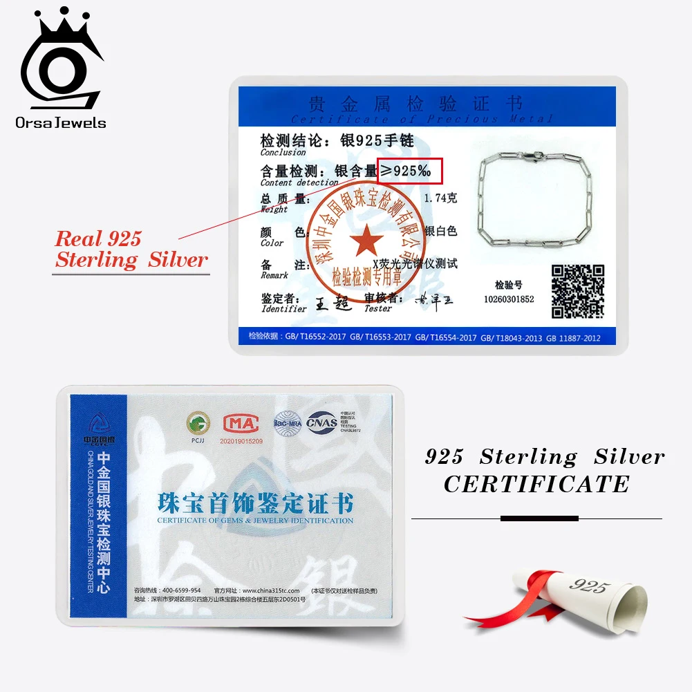 ORSA JEWELS 이탈리아 종이 클립 체인 팔찌 여성용 트렌디 실버 핸드 팔찌 파티 쥬얼리 SB218