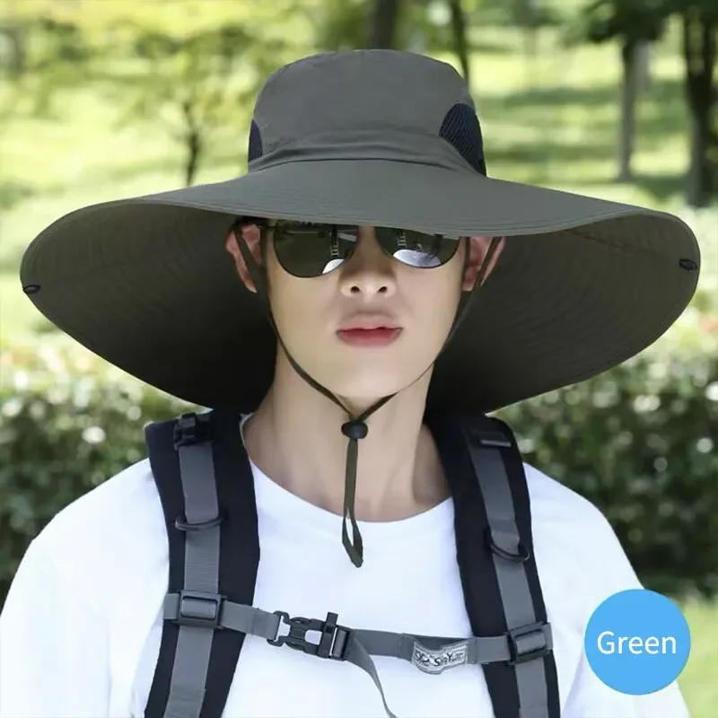 Sun Hats 15cm Large Brim Polyester UV Protection Breathable Mesh Foldable for Men and Women Outdoor