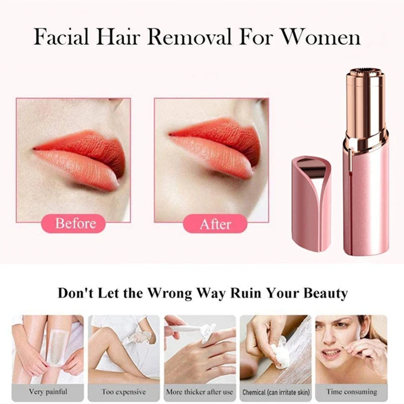 Women's Hair Remover Epilator Face Hair Removal Lipstick Shaver Electric Eyebrow Trimmer Mini Shaver Epilator Hair Removal Tool 2