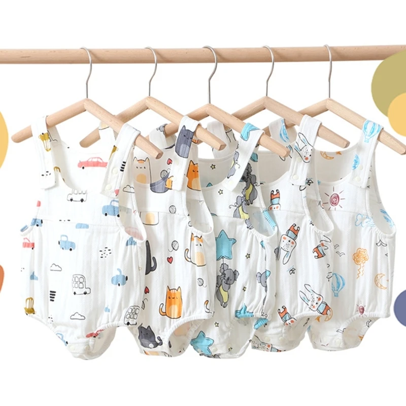 

Summer Baby Rompers Infant Newborn Bodysuit Cartoon Printed Cotton Jumpsuit Sleeveless Strap Pants Onepiece Playsuit