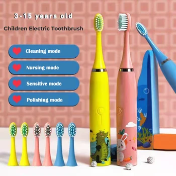 Escova de dentes elétrica infantil, escova de dentes elétrica ultrassônica com 5 cabeças de reposição para crianças 1
