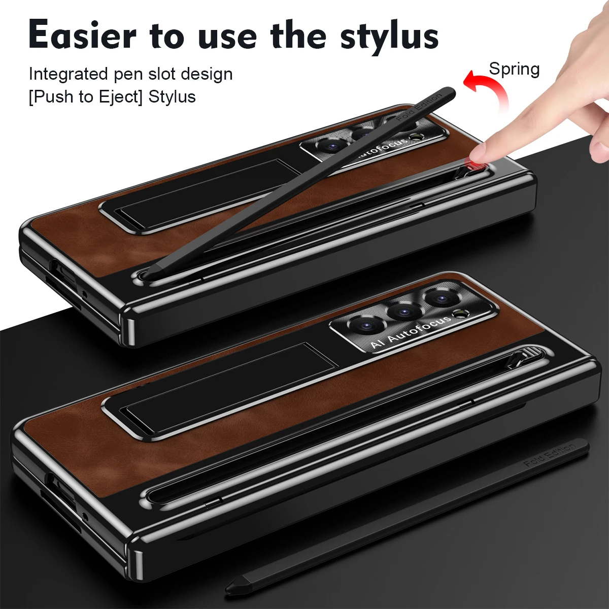With Touch Pen For Samsung Galaxy Z Fold 6 5 4 3 Case Vintage Leather Hinge Holder Magnetic Full Screen Protector Folding Cover