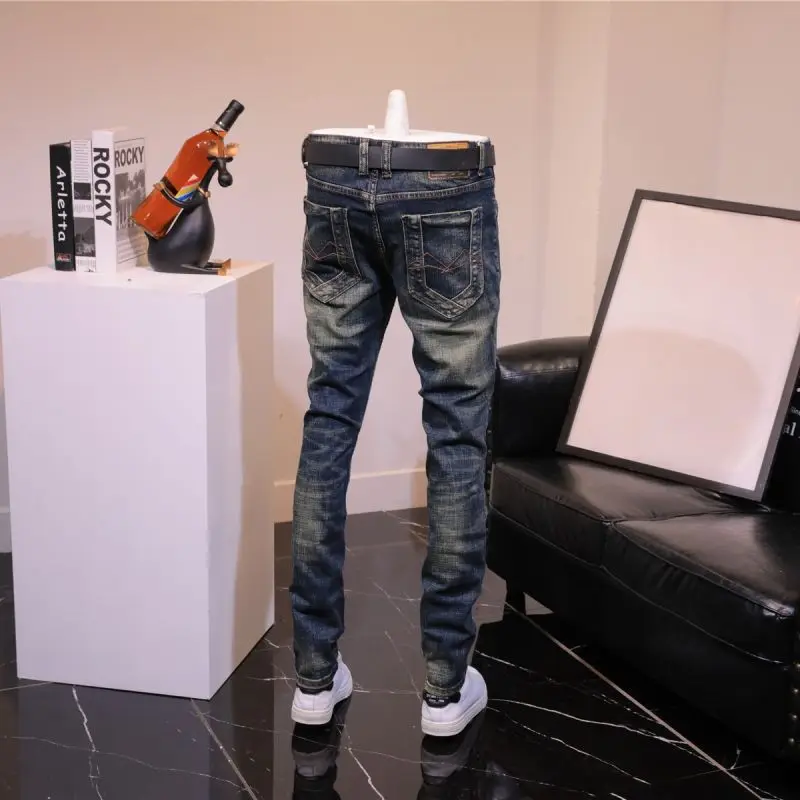Ripped Jeans Trousers Torn Stretch Holes Male Cowboy Slim Fit Tight Pipe Broken Elastic Skinny Summer Denim