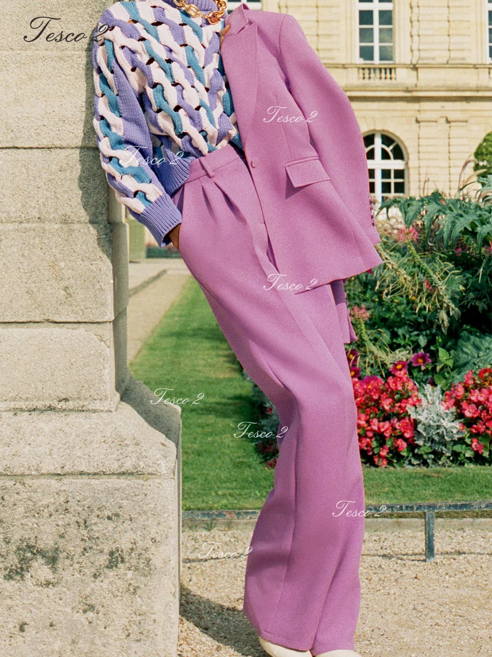 2 Pieces Single Button Peak Lapel  Women Suit Slim Long Wide Leg Pants Suit For Women For Wedding Party Suit