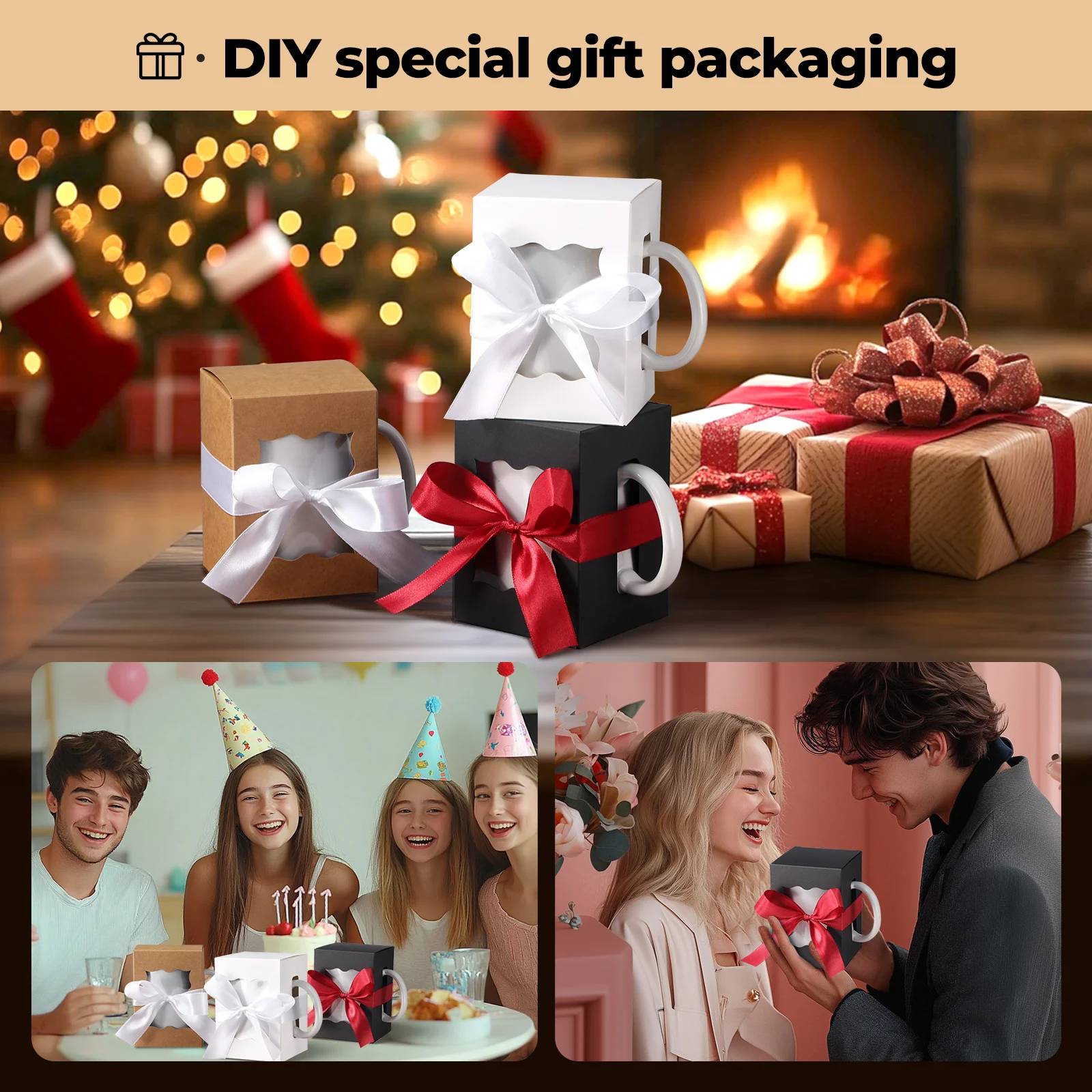 12PCS Mug Gift Boxes with 1 Roll Ribbon – Transparent Gift Packaging Box for Wrapping 1... - SKU MGB02133 - UGI Packaging