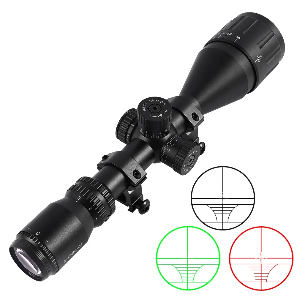 Tactical 3-9X50AOE Optical Sight with Red/Green Dot Laser Combination Adjustable Focal Length for Long-Range Hunting