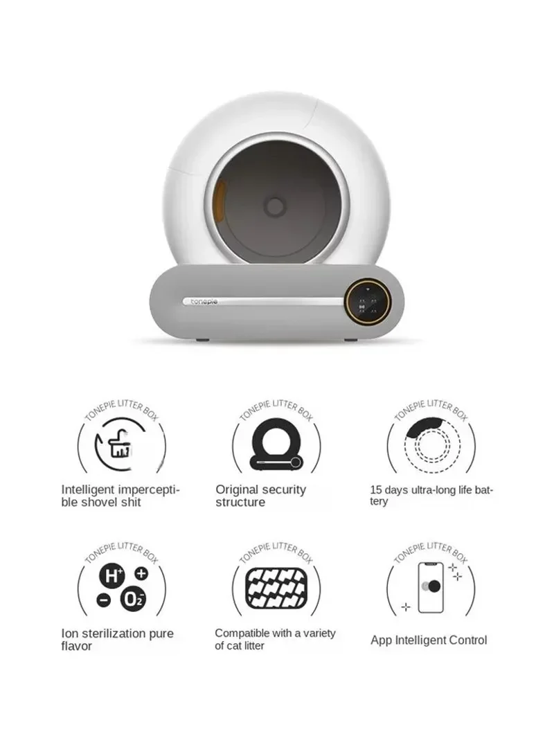 Arenero automático inteligente Tonepie de 65 litros, autolimpiable y totalmente cerrado.