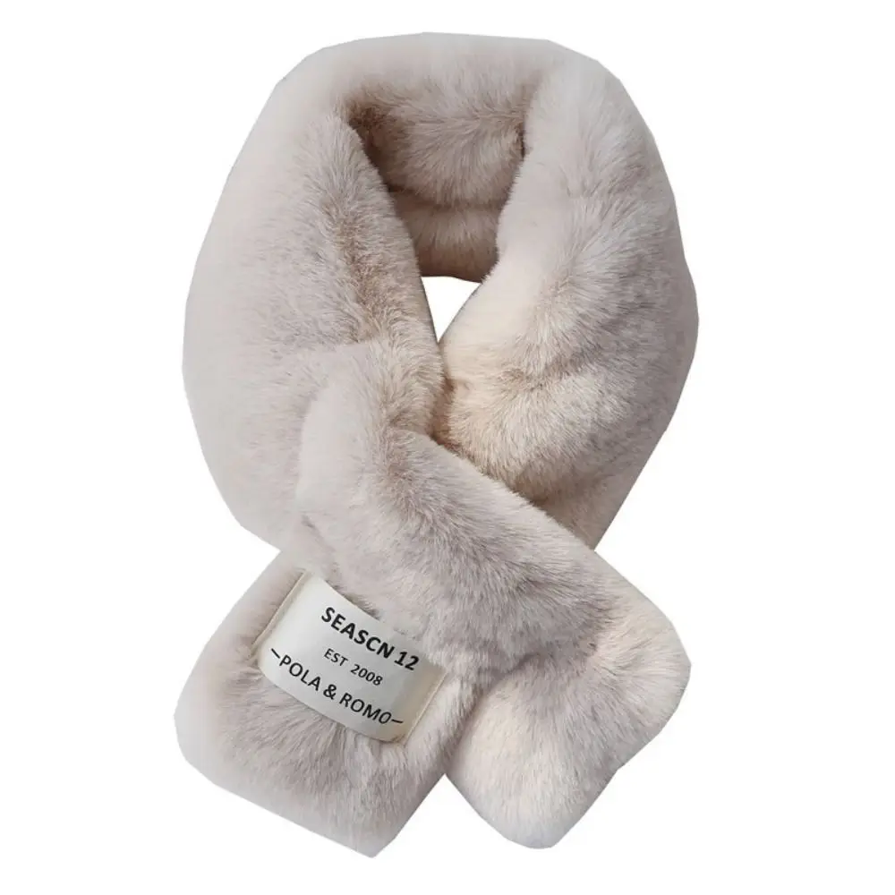 Cute Cross Scarf Thickened Soft Neckerchief Wrap Solid Color Faux Rabbit Fur Scarf Autumn Winter