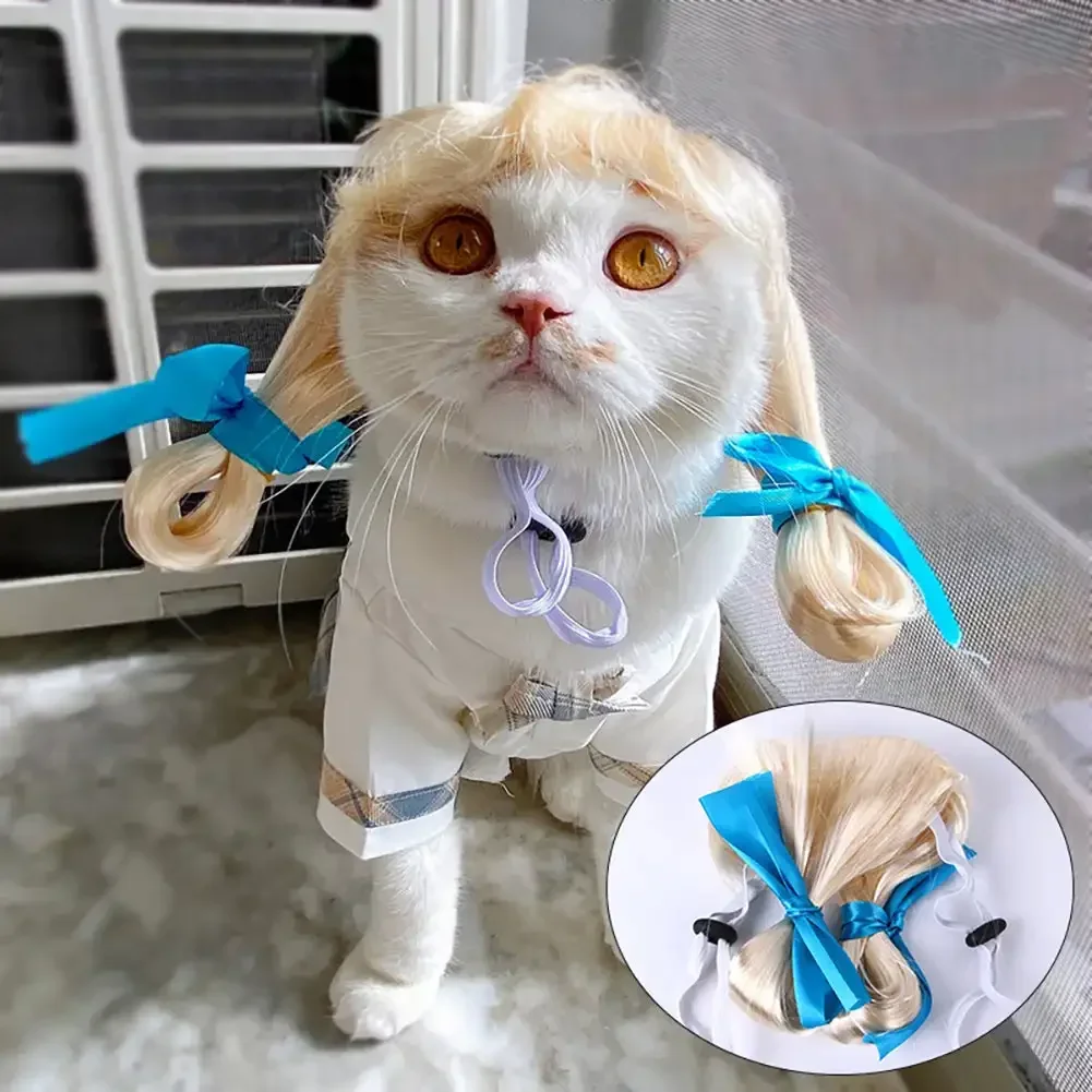 애완 동물 가발 코스프레 소품, 강아지 고양이 크로스 드레싱 헤어 세트, 재미있는 사진 소품 머리 액세서리, 장난 애완 동물 용품 의상, DIY