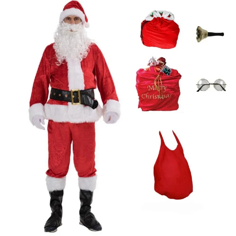 

Santa Claus Cosplay Costume Clothes Dressed At The Christmas Men Christmas Suit Warm Adults Xmas Santa Claus Suit