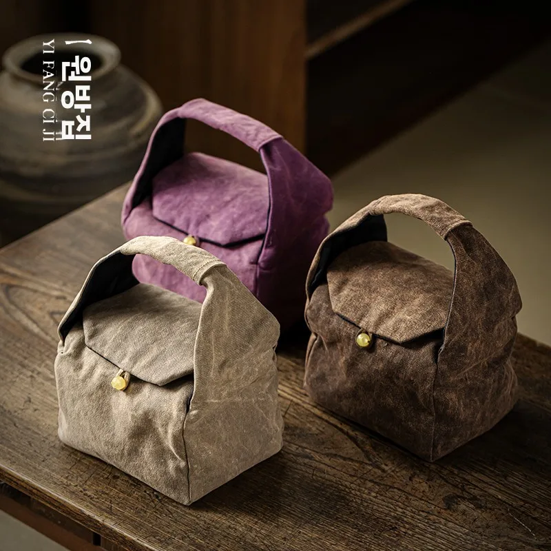 두꺼운 휴대용 차 세트 보관 가방 휴대용 차 주전자 컵 정리함 레트로 중국 스타일 식기 가방 야외용