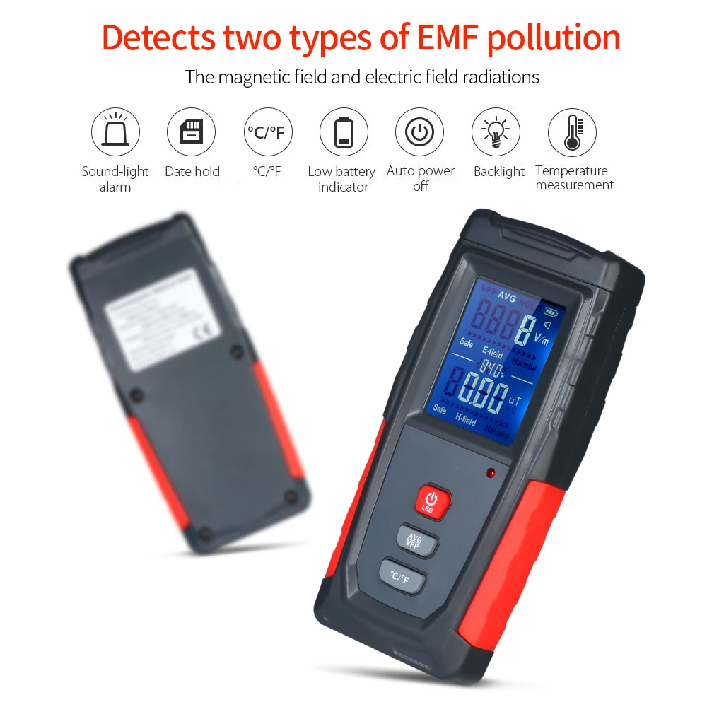KKMOON Handheld High Precision Digital LCD Electromagnetic Field Radiation Detector Meter Dosimeter Mini EMF Tester Counter