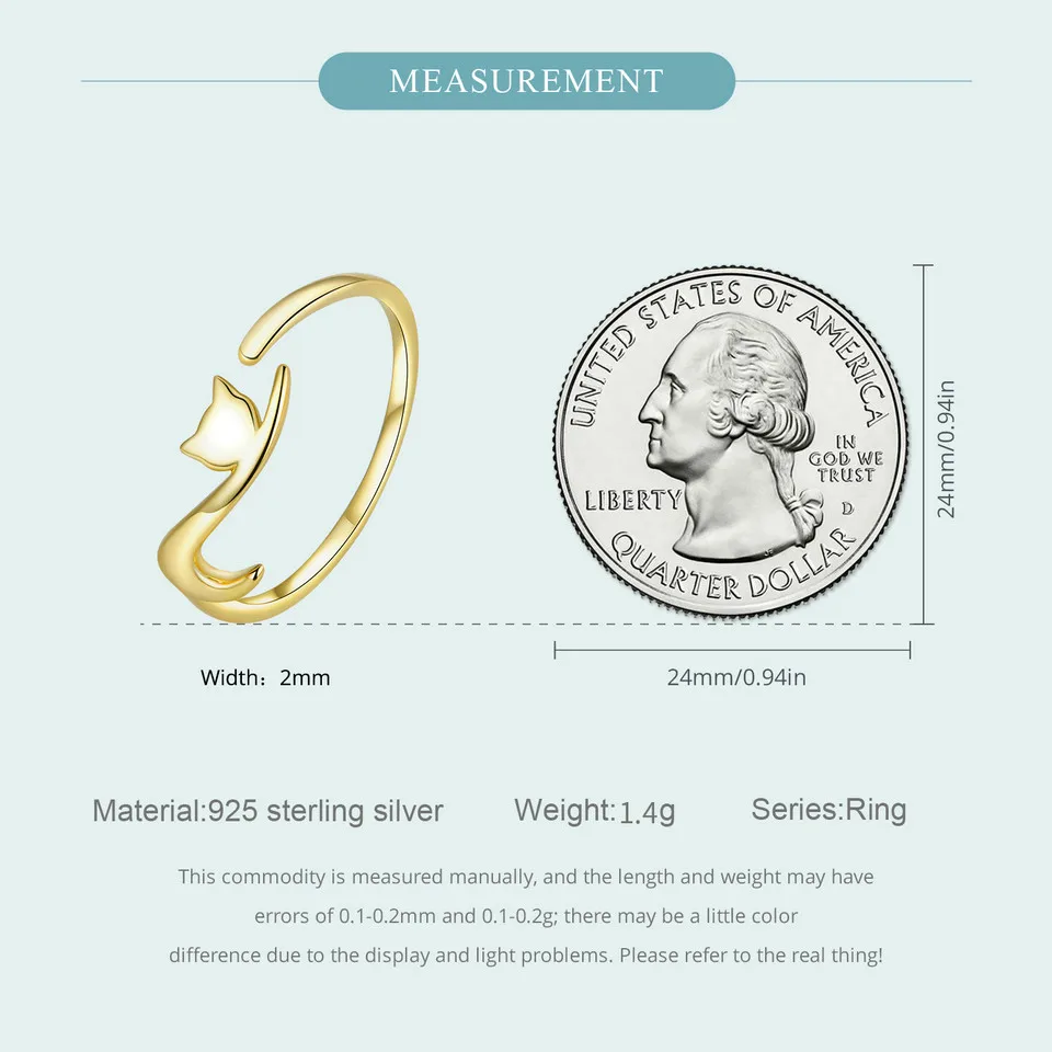 Sterling Silver Cute Cat Open Ring  3 Colors Adjustable Plated Platinum - PeticaDeals