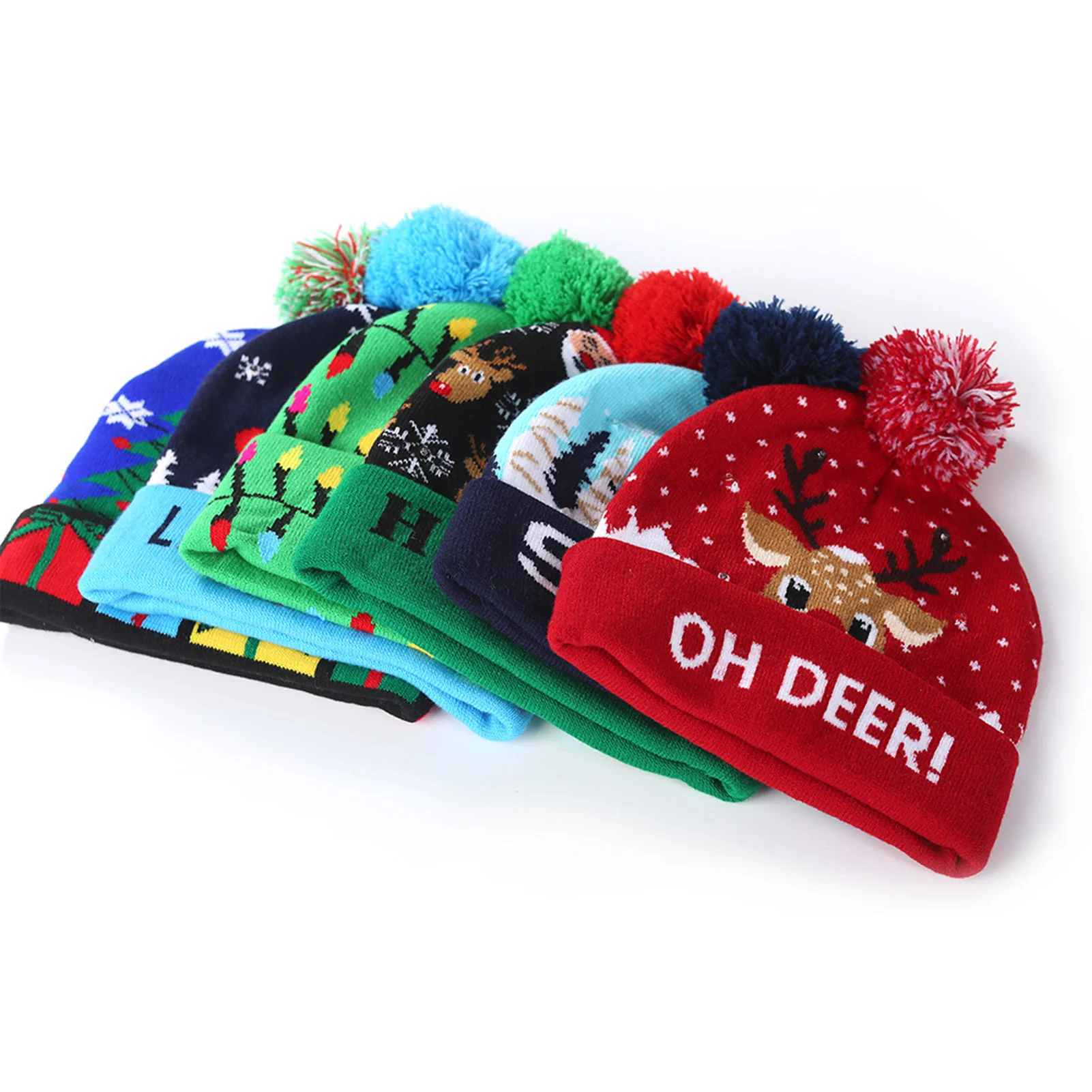 LED Knitted Christmas Hat Sweater Knitted Beanie Light Up Hat For Kids Adults Christmas Gifts Decor New Year Decoration