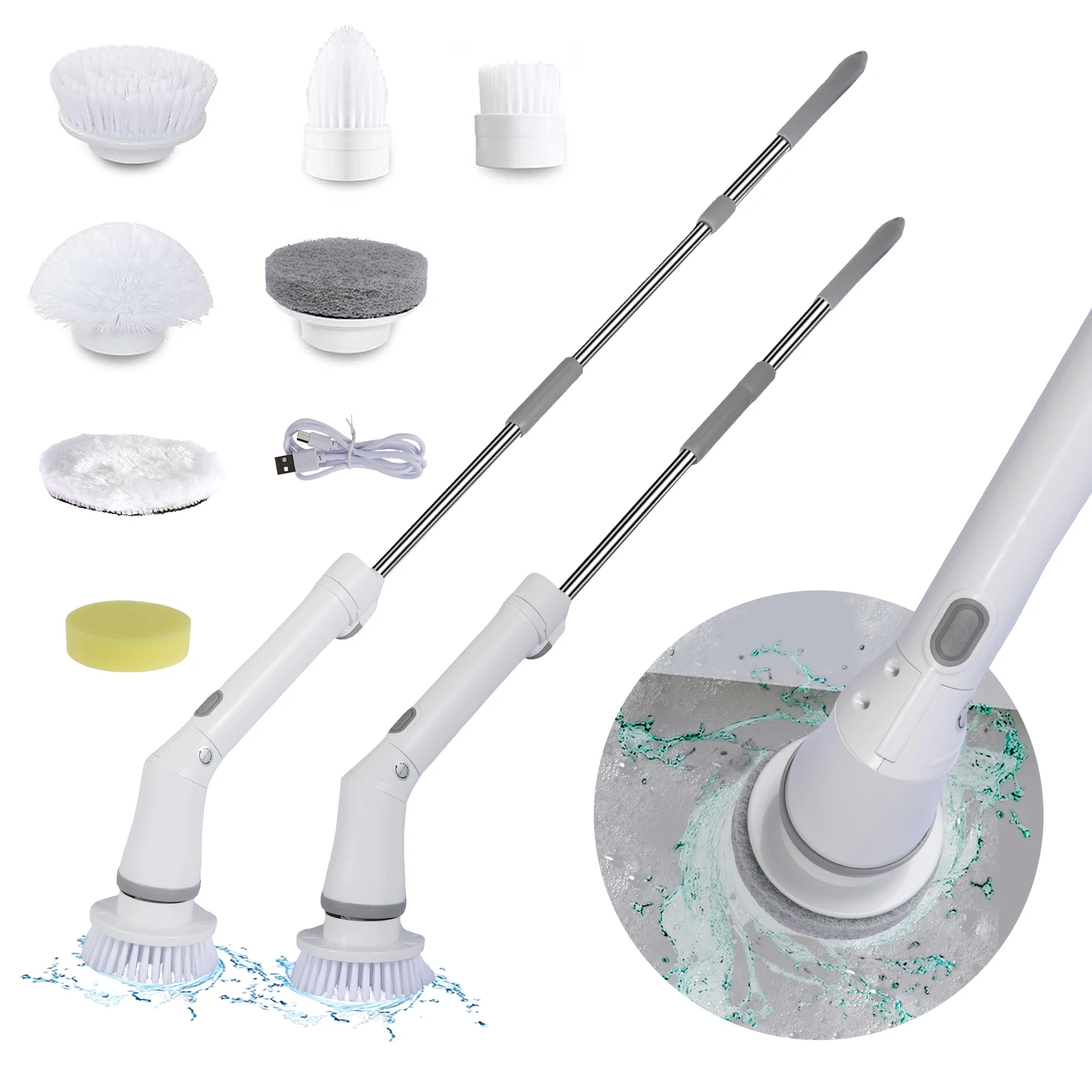 

Electric Spin Scrubber with 7 Replaceable Brush Heads 2000mAh Rechargeable Electric Cleaning Brush 2 Speeds Electric Rotary