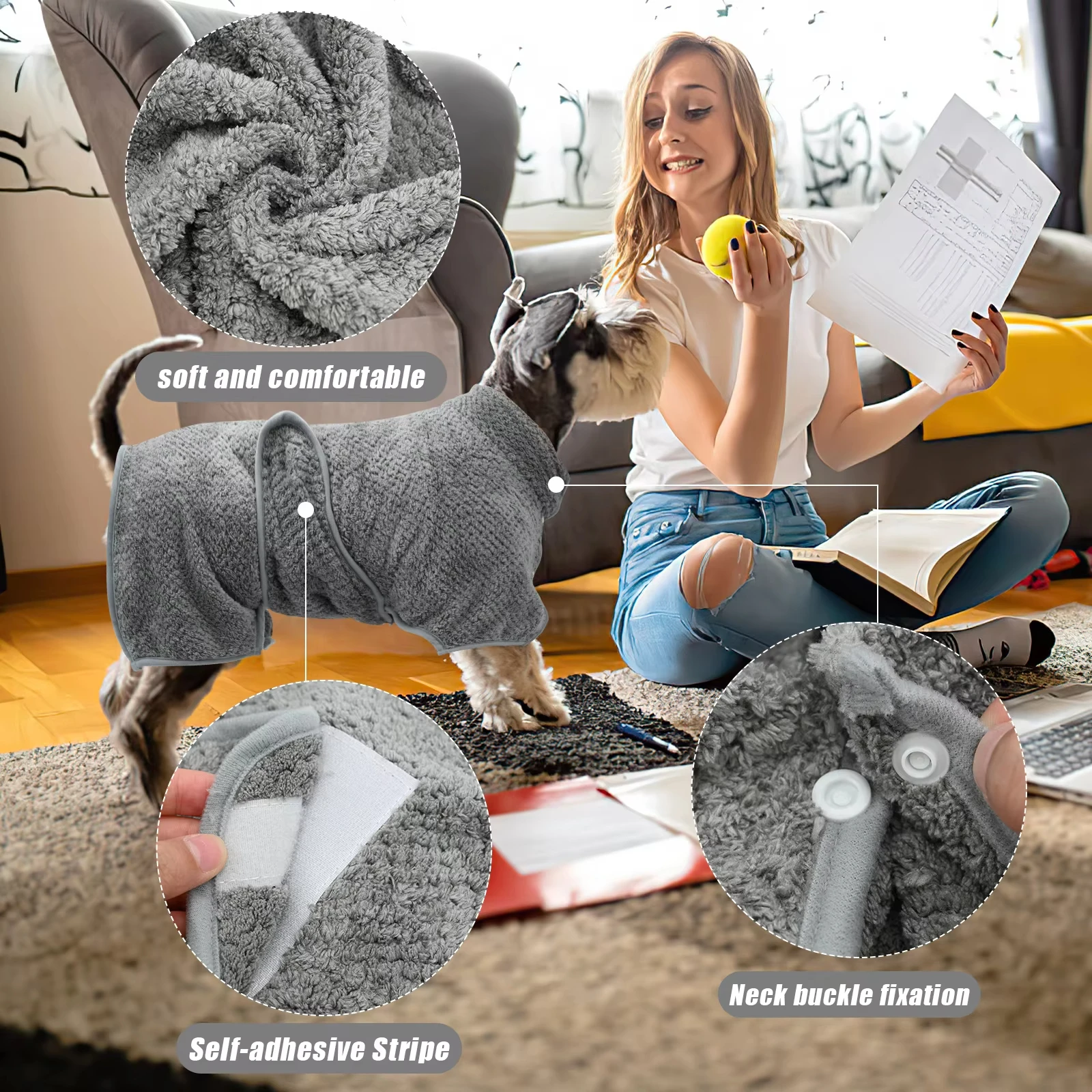 Dog Drying Coats Soft Pet Dog Bathrobe Towel for Small Medium Large Dogs Dressing Gown Adjustable Microfiber Hair pet bath towel