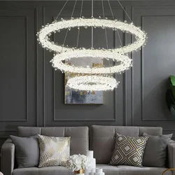 Morden Luxury Crystal Flower LED Chandelier Round Ring Pendant Lamp Dining Living Room Lighting Lustre Suspension Light Fixtures