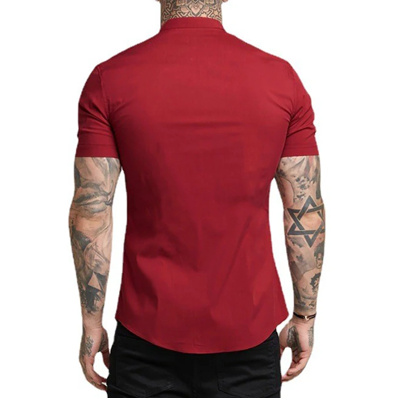New Fashion Summer Casual Short Sleeve Shirt Men Stand Collar Super Slim Fit Business Dress Shirt Mens Button Gym Fitness Tops casual short sleeved shirt short sleeved shirt button down shirt