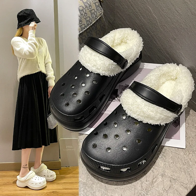 EVA Garden Shoes Female Plush Thick Bottom Increased Winter Outdoor Cotton Slippers Female Sponge Cake Anti-skid Slippers 6