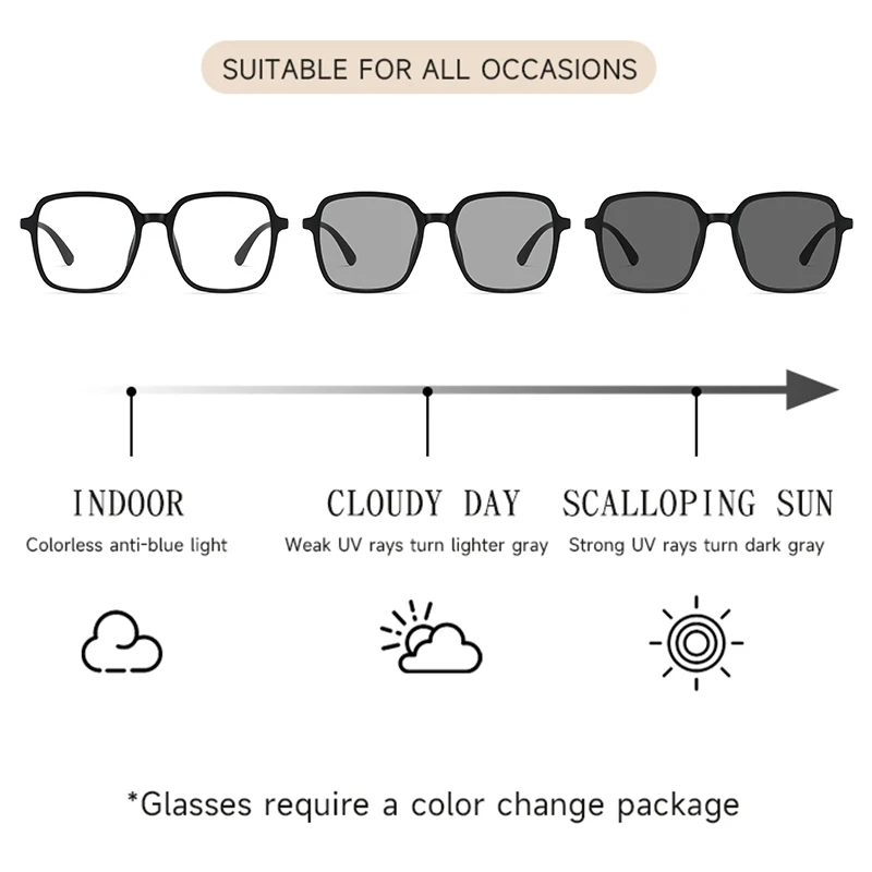 Unisex Fashion Oversized Square Sunglasses with UV400 Photochromic Lenses
