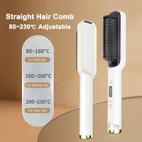 Electric Heating Straight Comb Double Use LCD Electric Hair Straightener Curler Anti-Scalding Styling Tool Straightening Brush 2