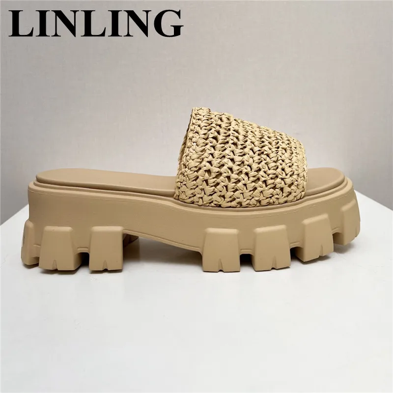 

2023 Summer Design Weave Flat Slippers Fashion Platform Gladiator Beach Womens Sandals Thick Sole Outside Slides Casual Shoes