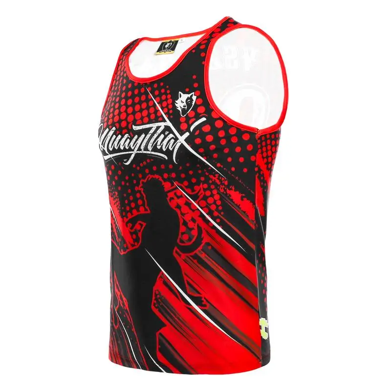 VSZAP Fighting Sport Polyester Sleeveless S-2XL Black Elastic Fighting Wolf Fist Gym Muay Thai Jujutsu Tank Top