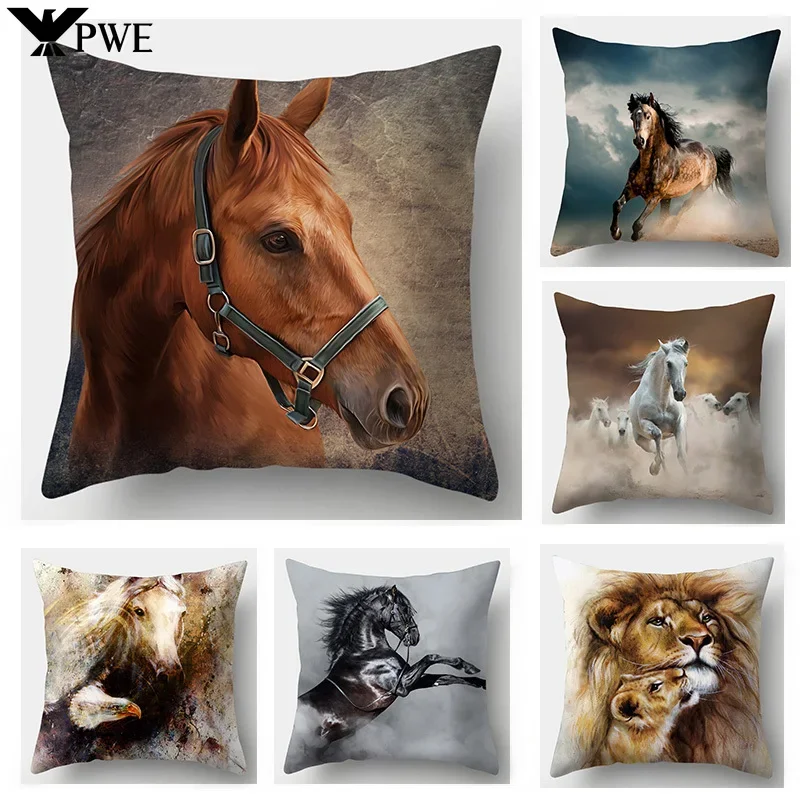 45x45cm Pillow Case Home Decor Pillows Covers Sofa Bedroom Wild Animal Pillow Case Pillows Lion Horse Tiger Pillowcase