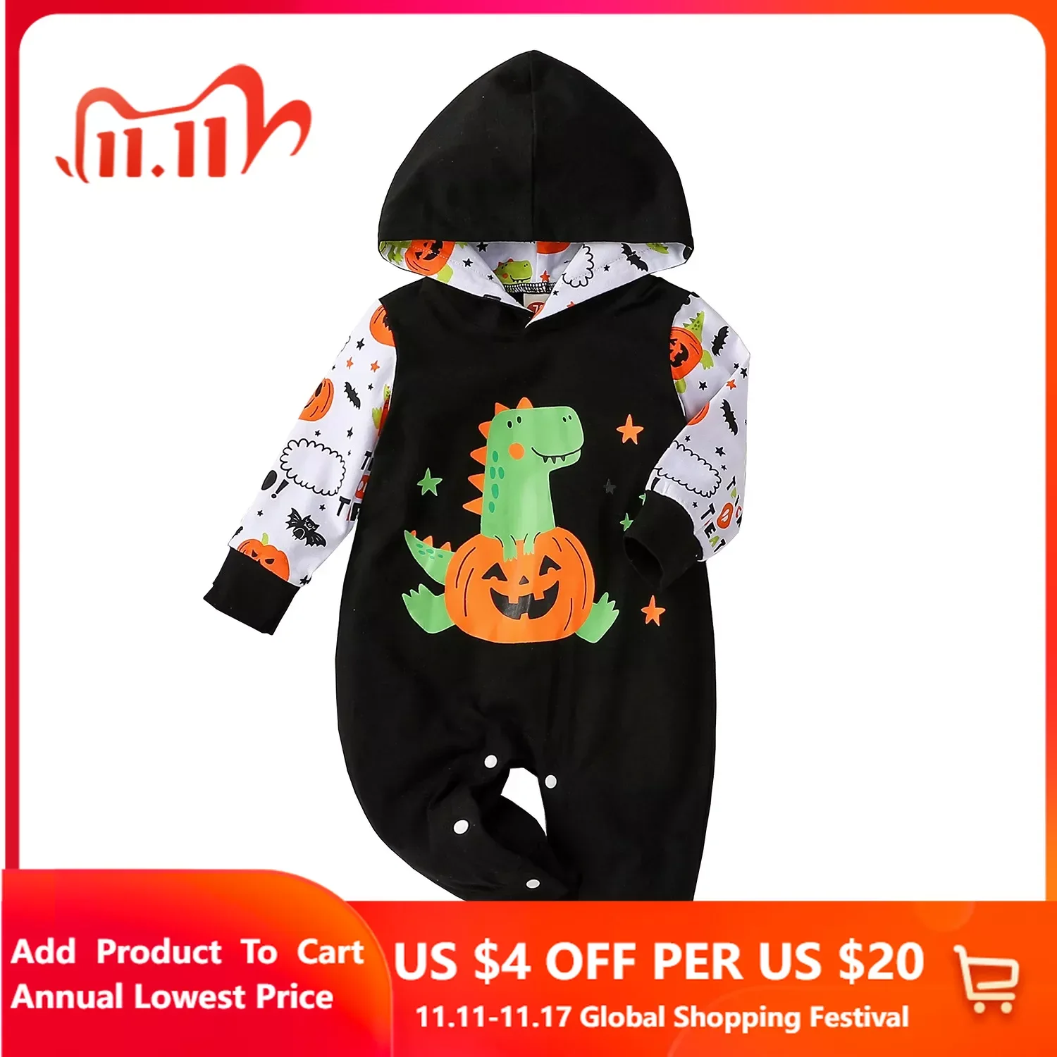 

Baby romper Hooded halloween costume for baby girl long sleeve suit baby clothes Pumpkin Dinosaur Autumn Winter Halloween