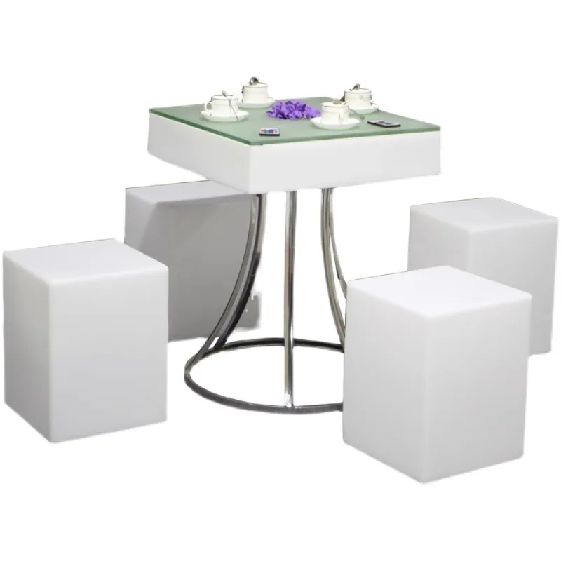 

Led luminous square tea table stool combination outdoor bar KTV fashion seat box card seat short bar table