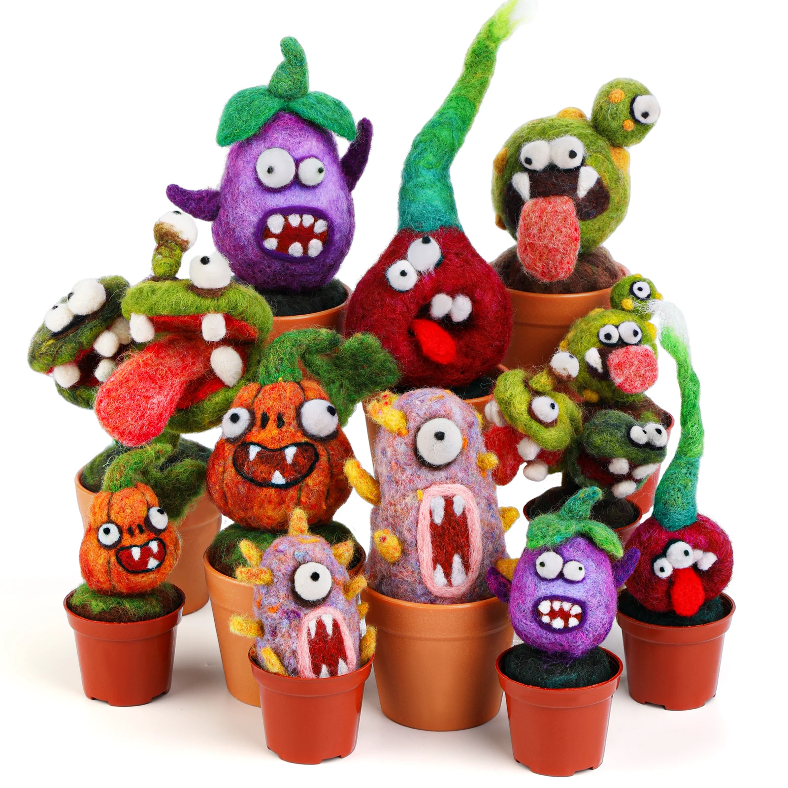 Wool Needle Felting Kit Felt Plant Vegetables Team Monster Kit for Beginner with DIY Needle Felting Supplies and Instruction