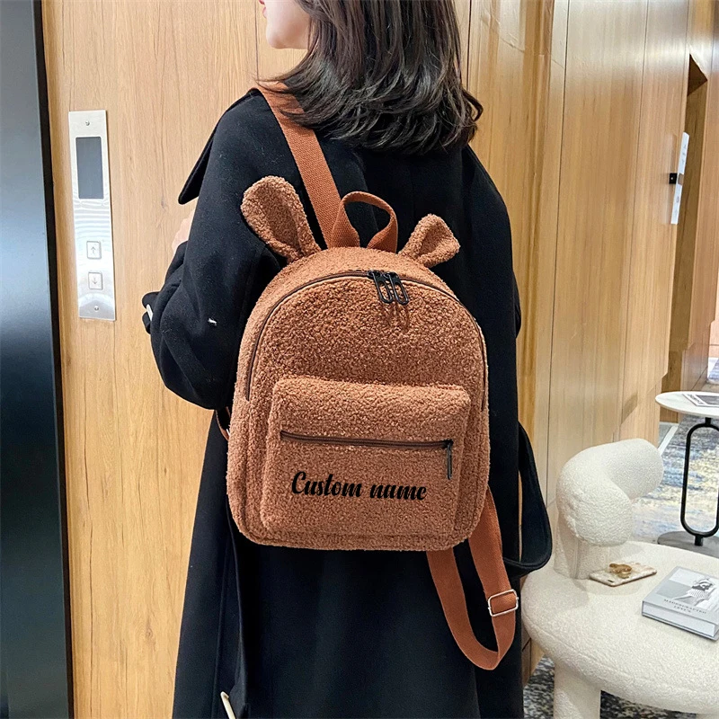 Gepersonaliseerde Naam Konijn Oor Rugzakken Custom Uw Tekst Kid 'S Back Pack Pluche Bag Toy Cadeaus Voor Kids Meisjes Baby dubbele Laag