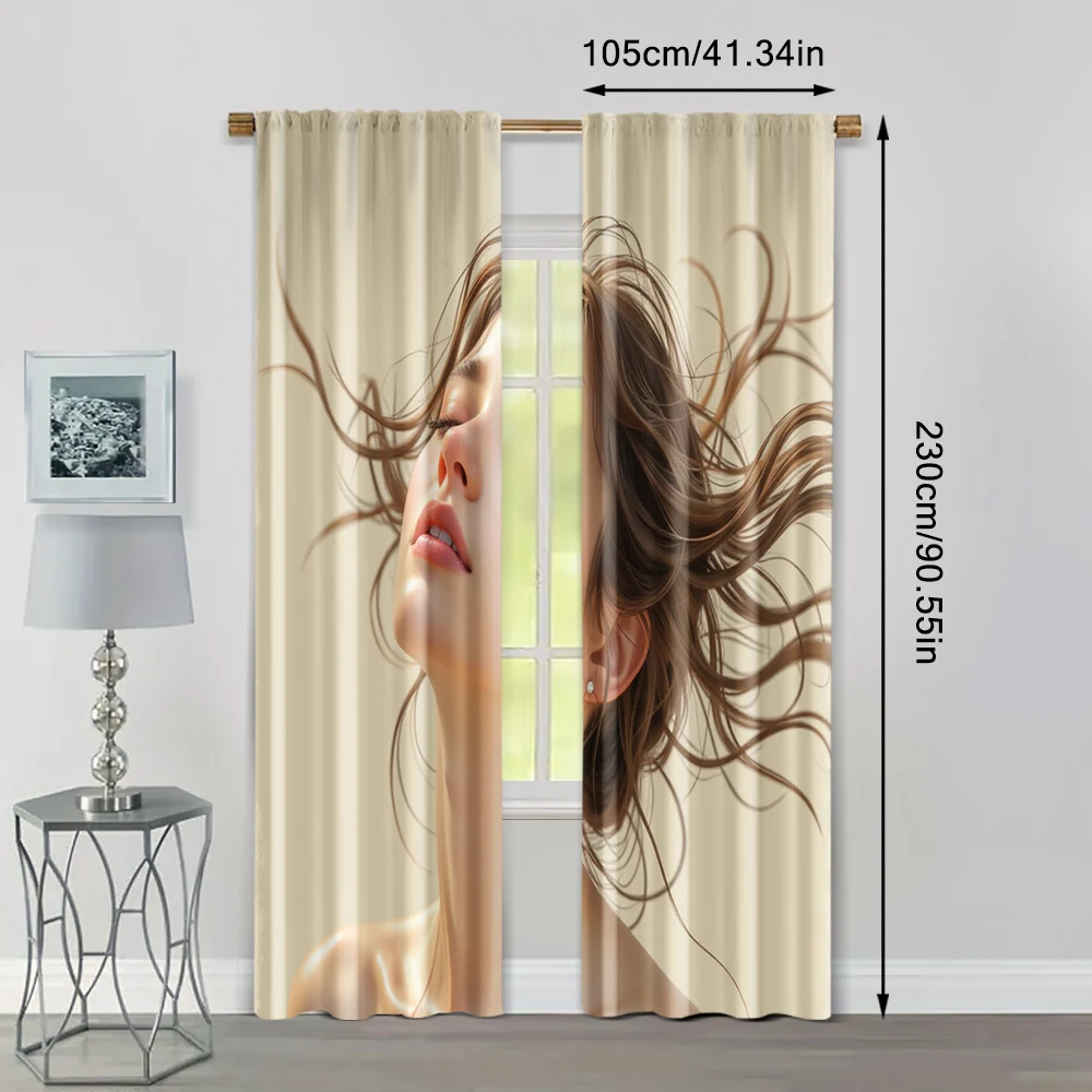 2pcs, Curtains&Window Treatment 2D print Beautiful Girl Versatile Durable Polyester (without rod) Versatile All Ldeal for 4