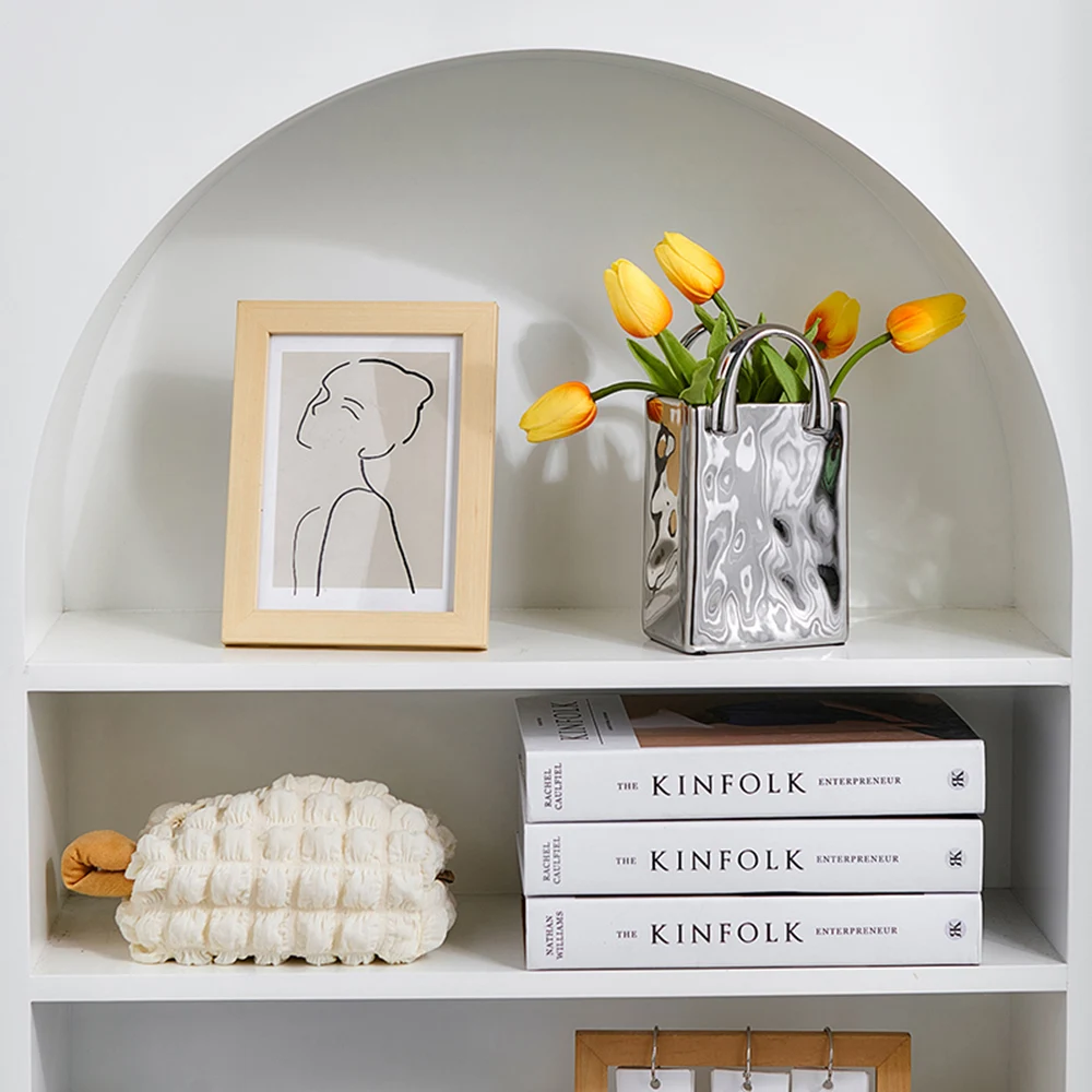 Cream Style Simple Nordic Binaural Bag Ceramic Decoration Dry Flowers Flower Vase Living Room Flower Arrangement