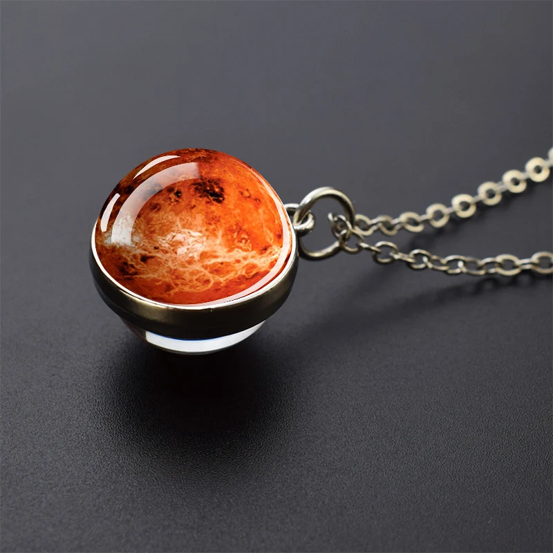 Celestial Galaxy Pendant Necklace – Double-Sided Glass Ball Astronomy Jewelry Gift