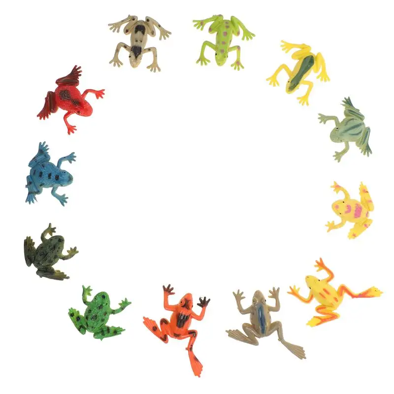 12Pcs Frogs Kids Plastic Rubber Tiny Figurines Jumping Reptile Birthday Party Supplies