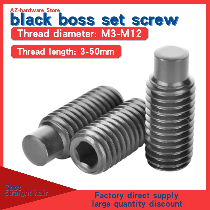 10Pcs Grub Screw M3-M12 Hex Headless Socket Set Screw Black Grade12.9 