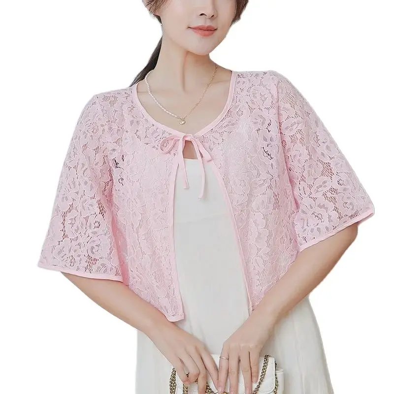 

White Black Pink Floral Lace Women Bolero Female Wedding Wrap Half Sleeve Open Front Sheer Shrug Shawl Bridal Cardigan Tops Coat