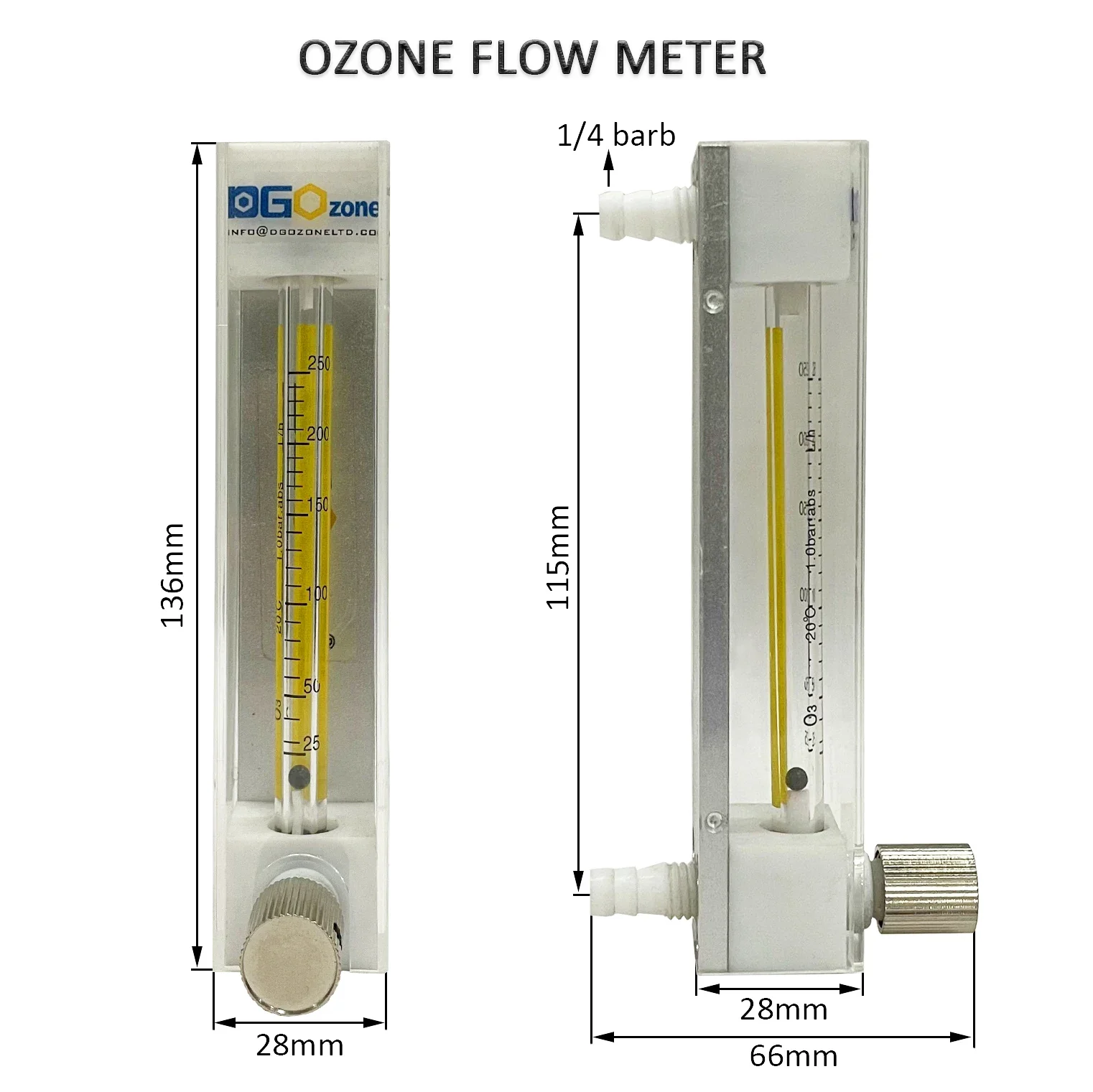 Yyhc25-250LPM Portable Ozone Flow Meter With Valve Ozone Resistance Rotameter PVDF Barb Connector Fitting Gas Flowmeter For Ozon